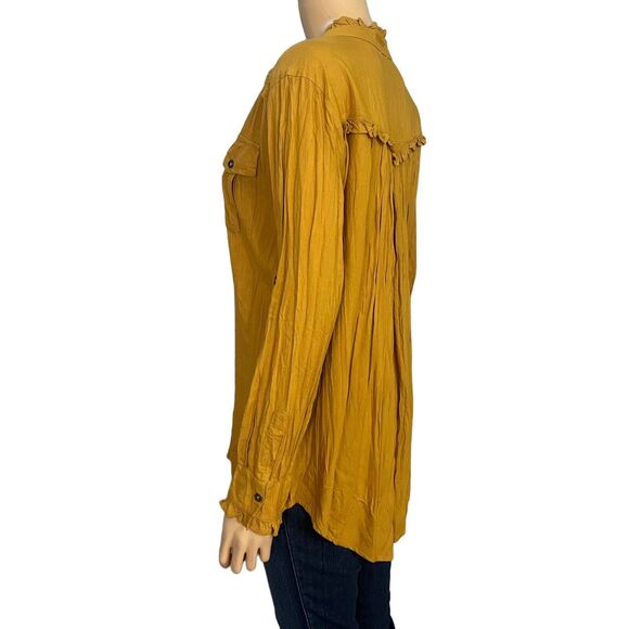 Sundance Femme Militaire Blouse Crinkle Button Down Long Sleeve Ruffle - Picture 3 of 9